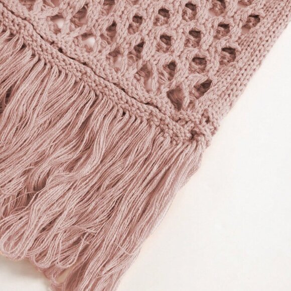 Pink Women's Sexy Elegant Knit Hollow Fringe Beach Style Dress - Picture 5 of 5